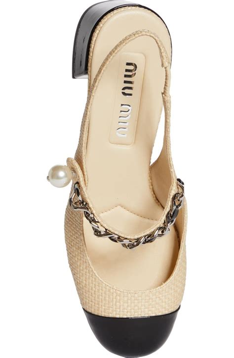 Miu Miu Chain Strap Slingback Cap Toe Pump (Women)